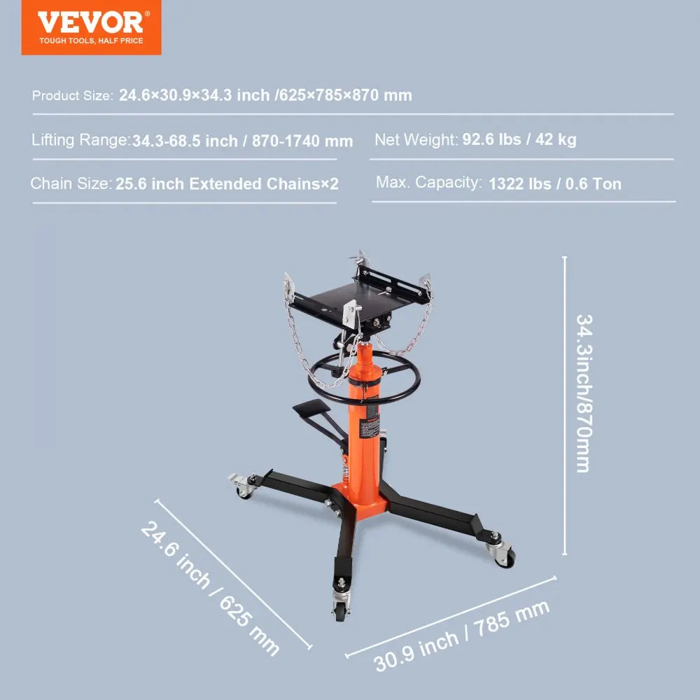 Transmission Jack 1322 LBS Hydraulic Telescoping Transmission Jack 32"-67" High Lift Floor Jack Stand Lift Hoist Garage