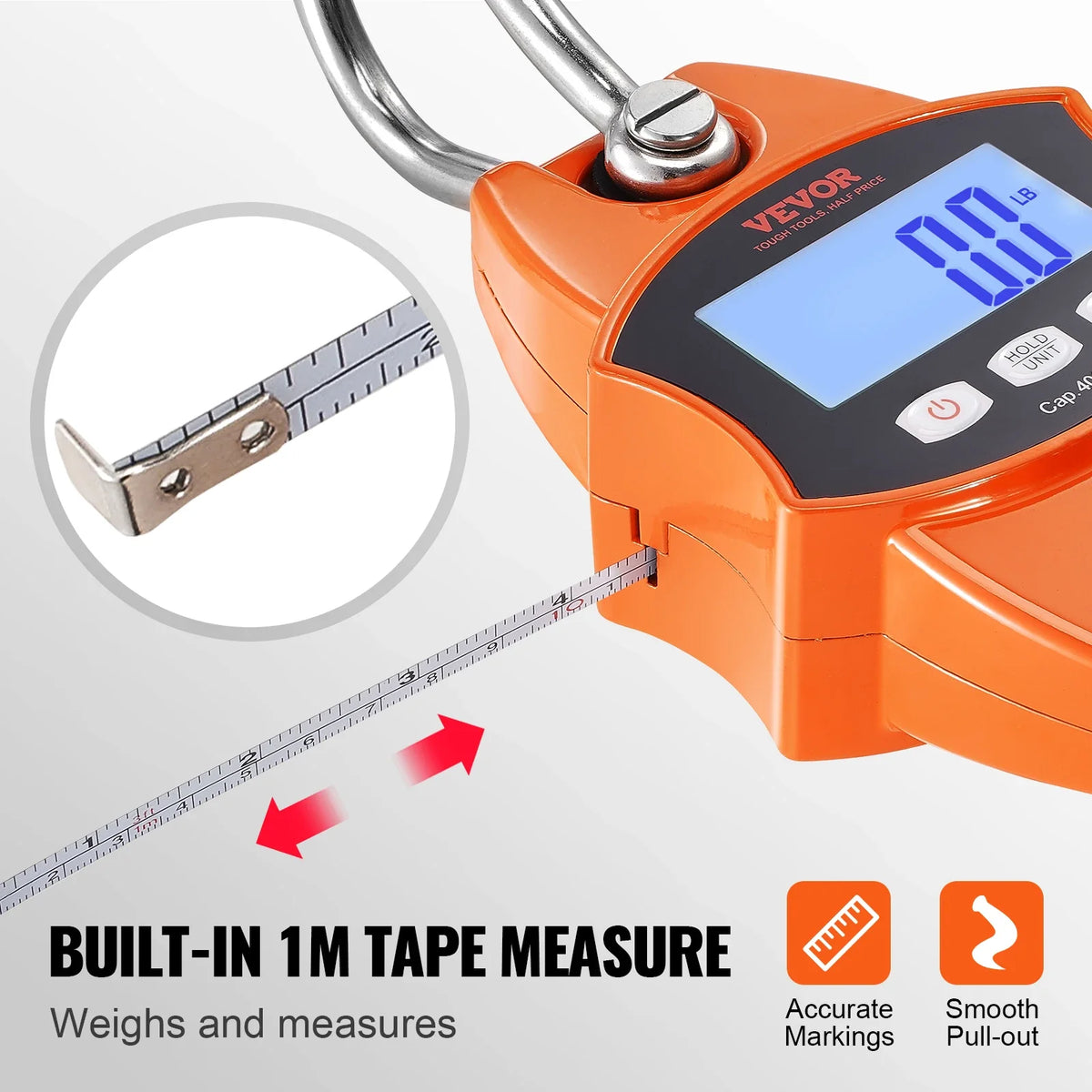300/400 kg Digital Crane Scale Industrial Heavy Duty Handheld Hanging Scale with Hooks for Farm Hunting Outdoor Fishing