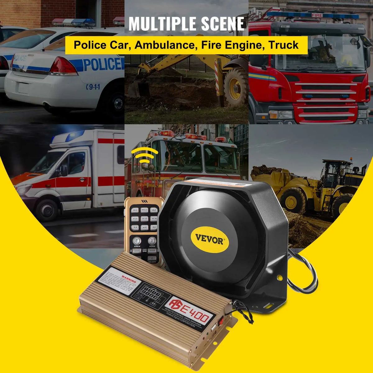 200W 18 Sound 12V Loud Car Warning Alarm Police Fire  Siren  PA Speaker MIC System for All Specific Vehicles