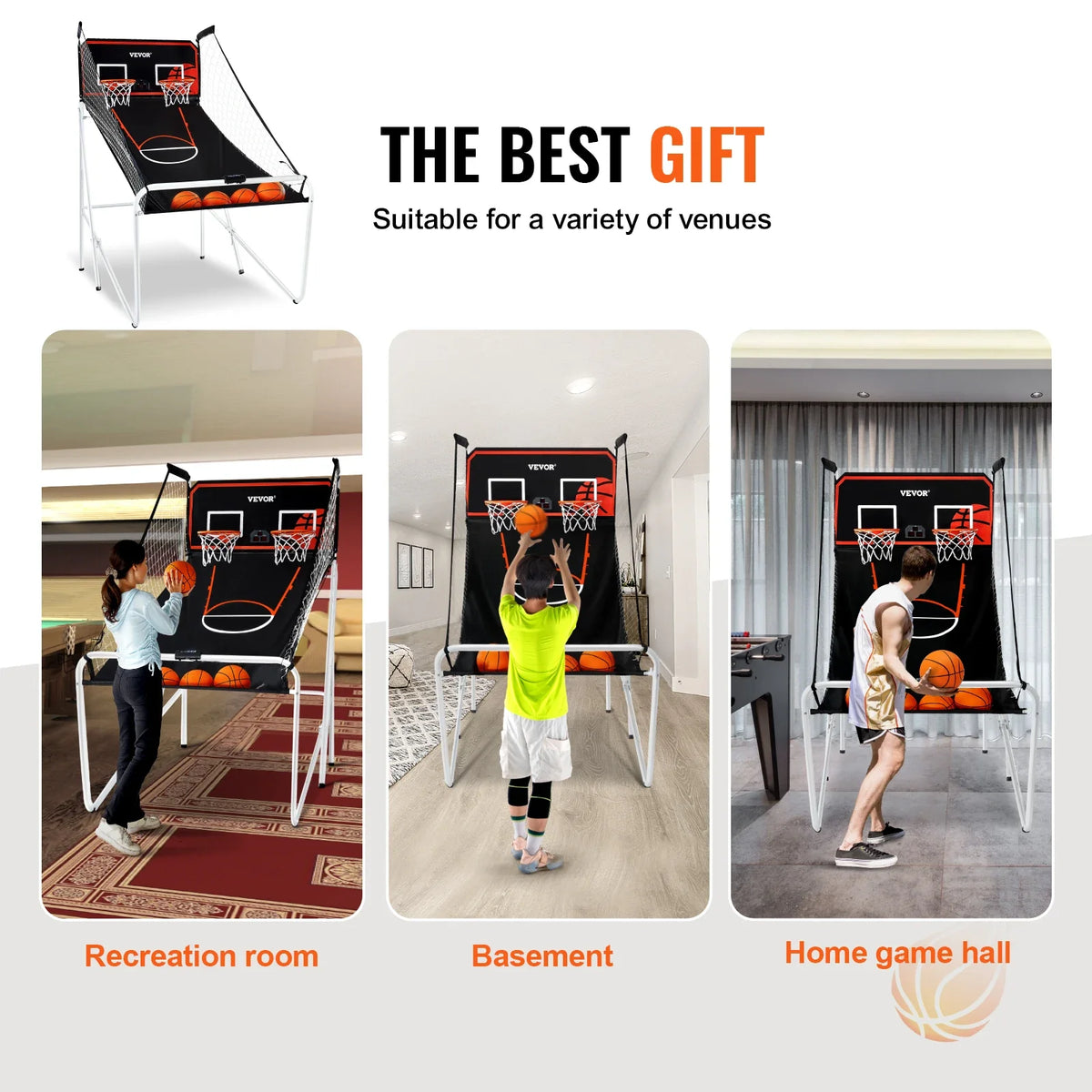 Foldable Basketball Arcade Game 2 Player Indoor Basketball Game Home Dual Shot Sport w/ 4 Balls 8 Game Modes for Kid Adult