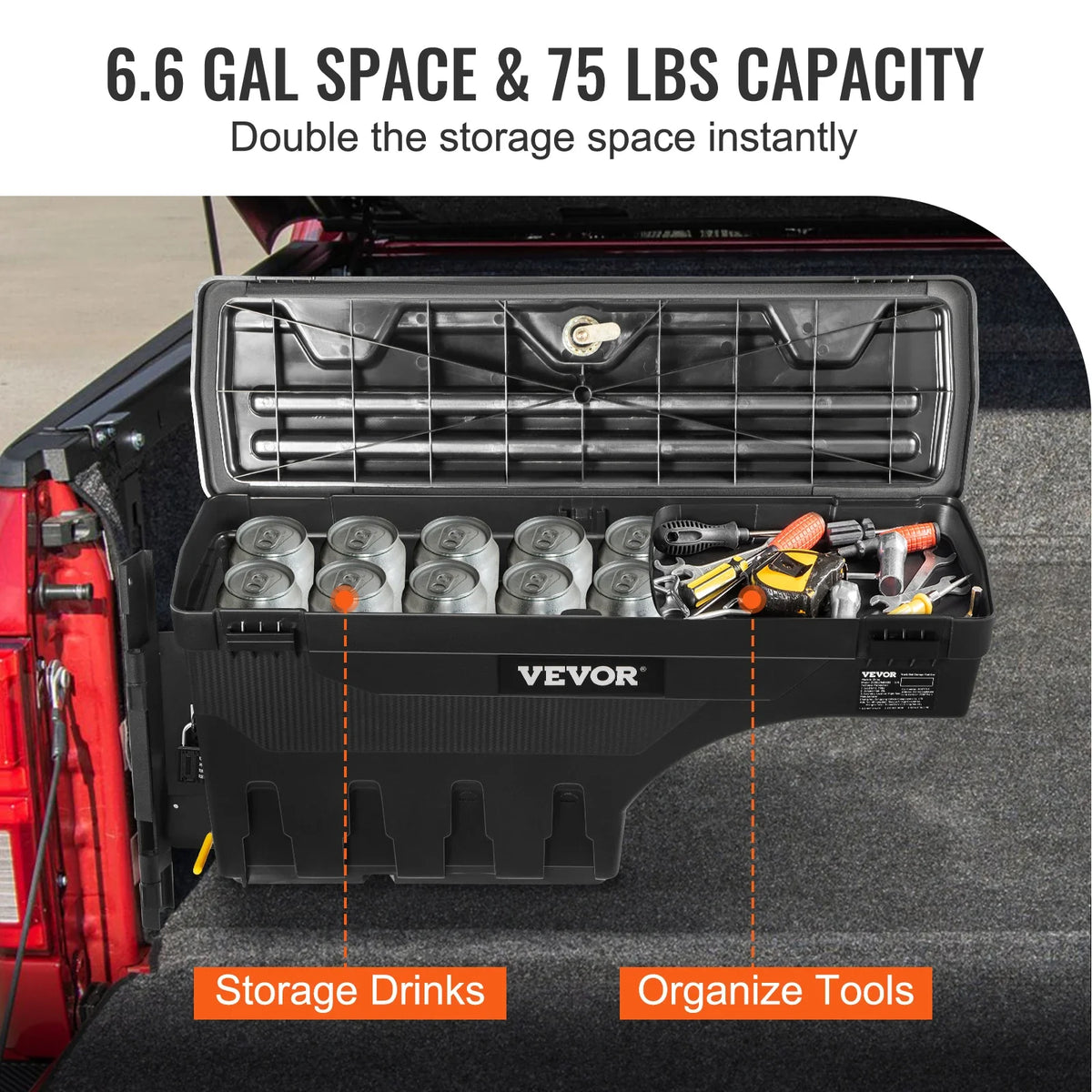 Truck Bed Storage Box, 6.6 Gal/25 L ABS Wheel Well Tool Box, Waterproof and Durable, Compatible with Ford F-150 2015-2021