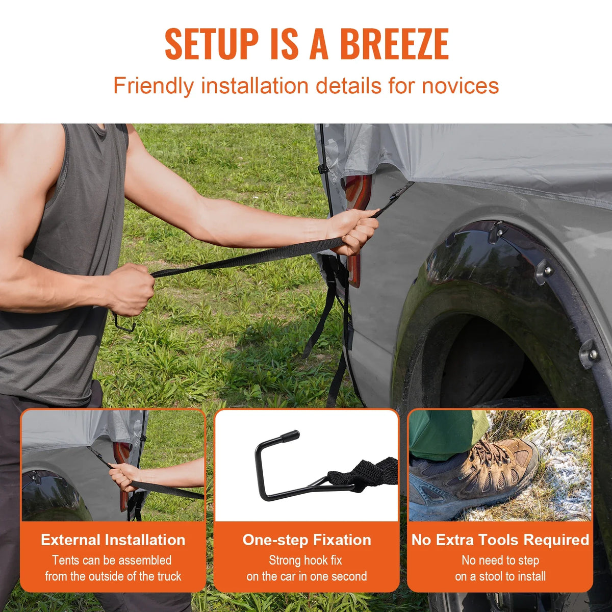 Truck Bed Tent 5.5'-6' Pickup Truck Tent with Rain Layer and Carry Bag Waterproof PU Double Layer Truck Tent for Camping
