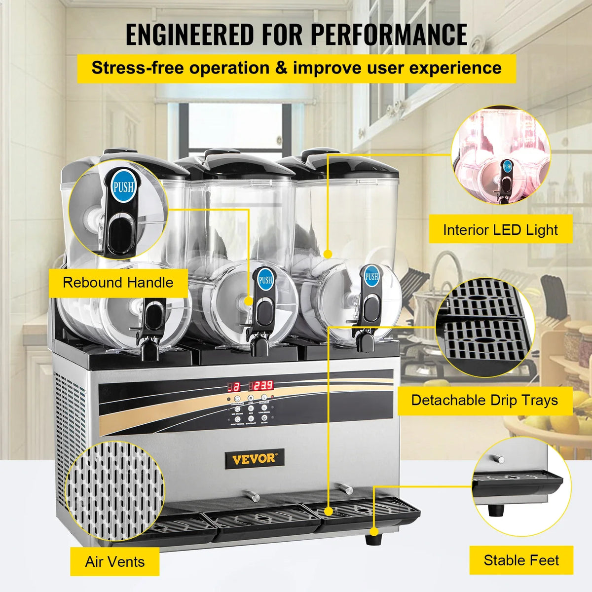 Commercial Slushy Ice Machine, 3x15L 800W Slushy Ice Cream Maker,63x45x80 cm Slushy Maker Machine,2 Modes Intelligent LED