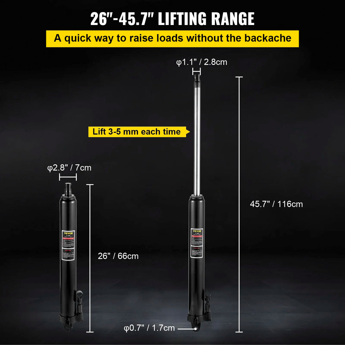 3/8/12Tons Capacity Hydraulic Long Ram Jack with Single Piston Pump and Clevis Base, for Garage Cranes, Engine Lift Hoist