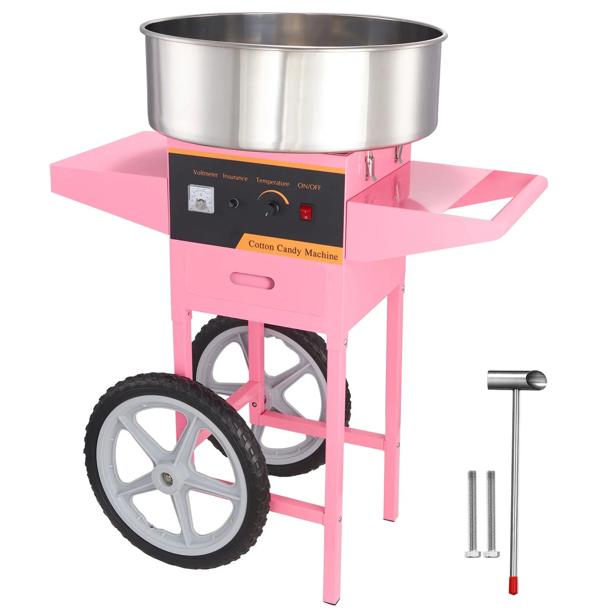 Electric Cotton Candy Machine with Cart 1000W Commercial Floss Maker w/Bowl Sugar Scoop Drawer for Home Birthday Party