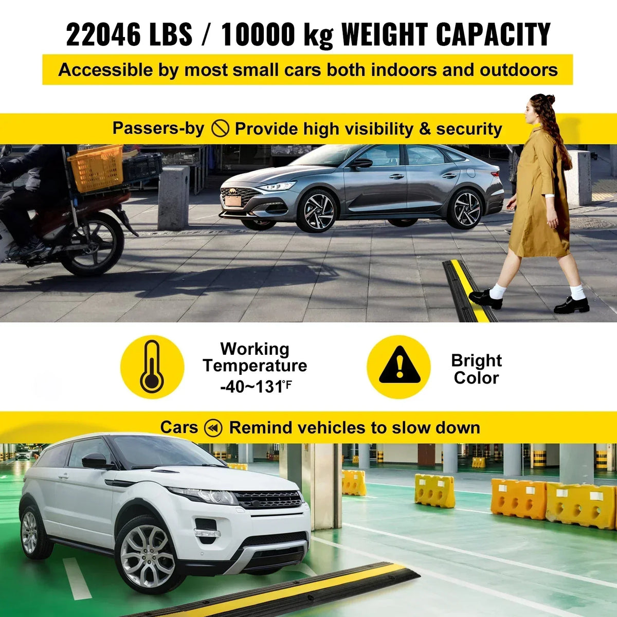 Cable Protector Modular Rubber Speed Bump 4PCS 1 Channel Driveway Ramp Wire Cover Cord Guard for Parking Lot Warehouses