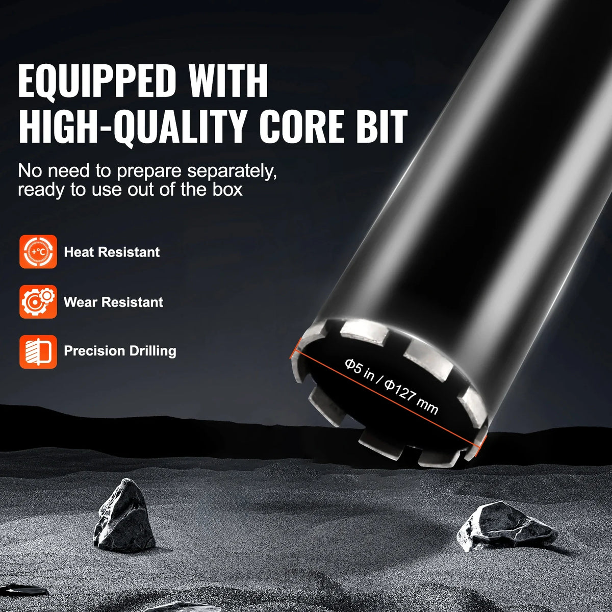 Core Drill Machine, 0.8-11.8in Drilling Diameter Diamond Core Drill Rig w/Core Drill Bit, 3500W Rugged Concrete Core Drill