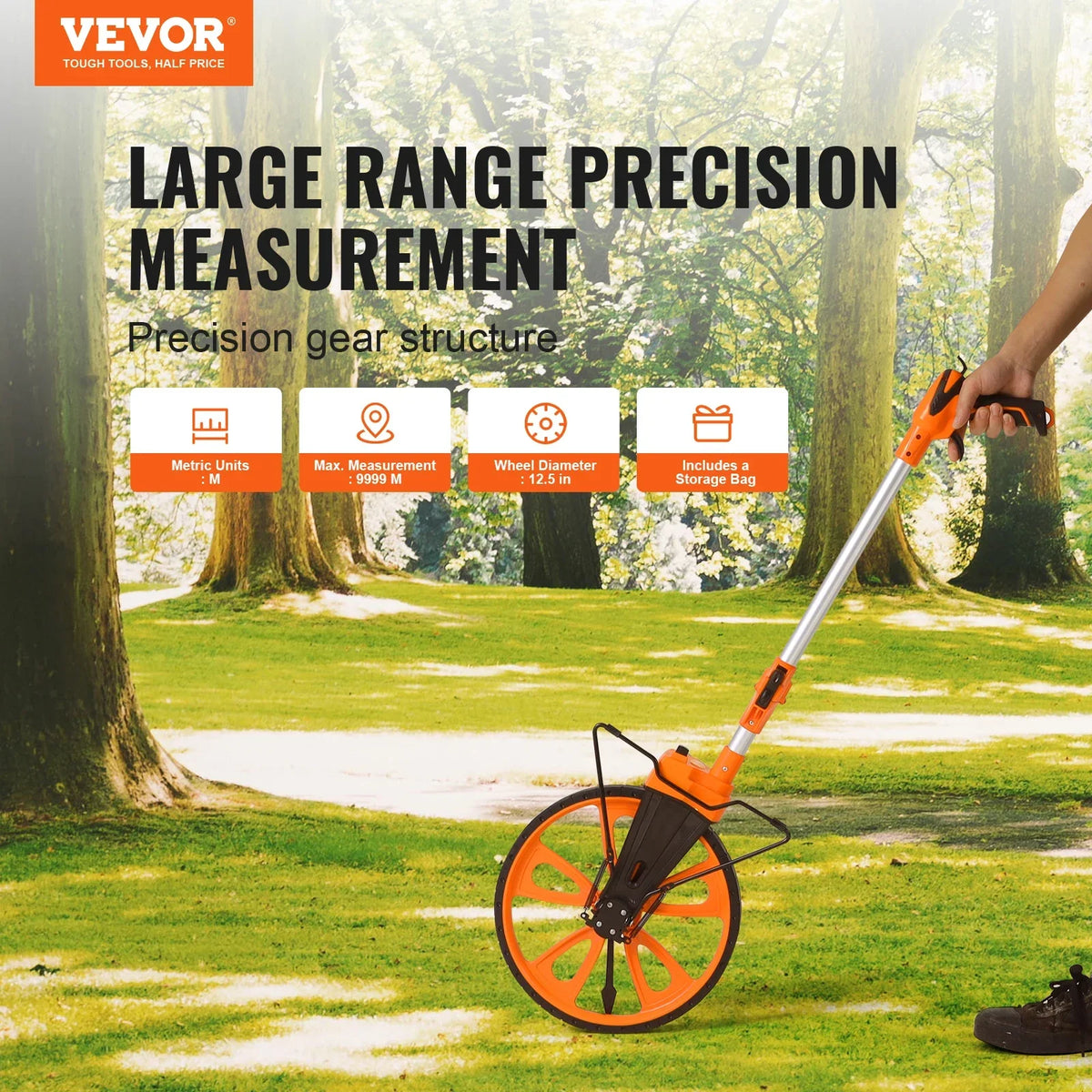 Measuring Wheel Telescoping Measure Wheel Measurement 0-9,999m with Back Bag Suitable for Lawn/Hard/Wood Road Measuring