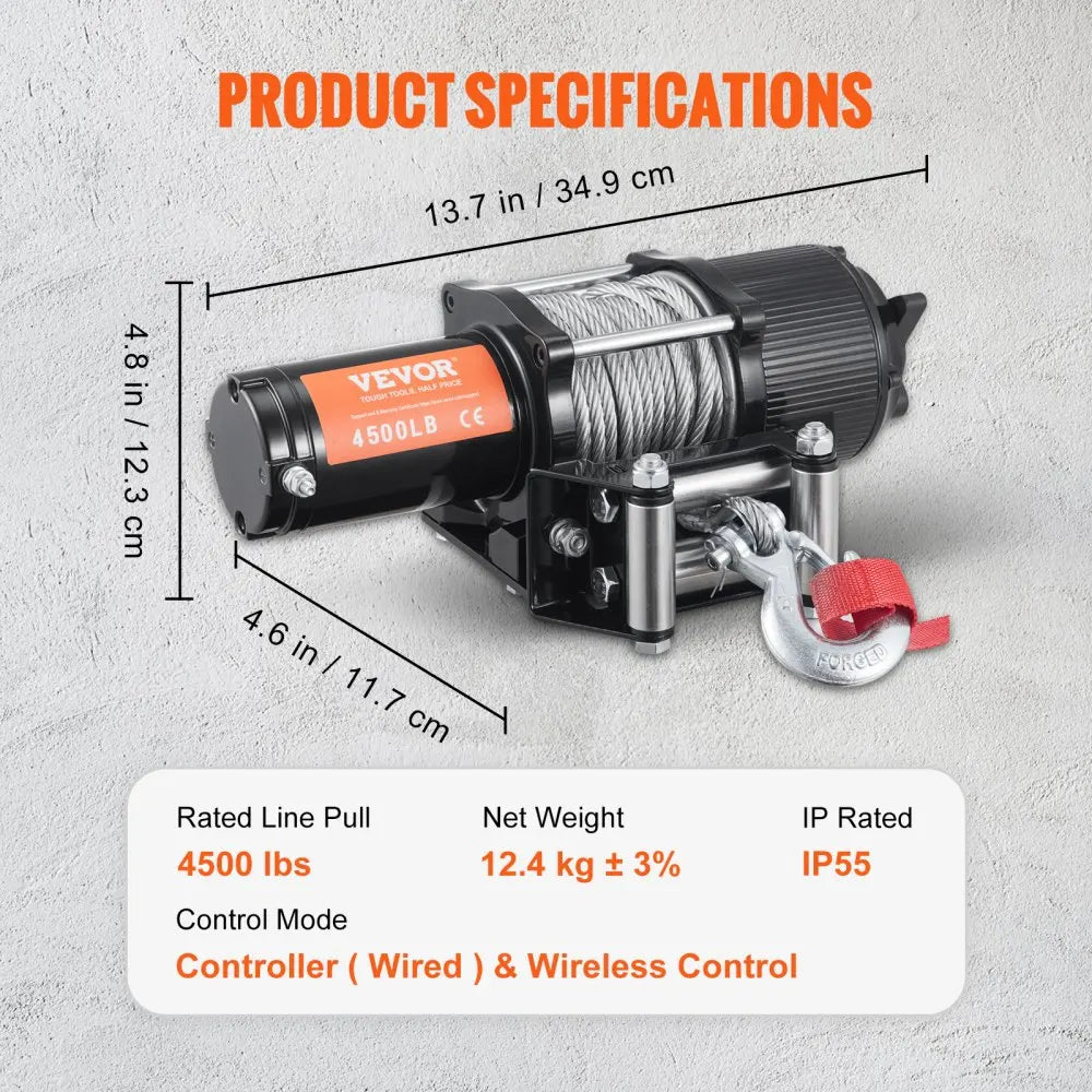 4500lbs Electric Winch ATV UTV Nylon Rope Winch with Wireless or Wired Remote for Towing Jeep Off-Road SUV Truck Car