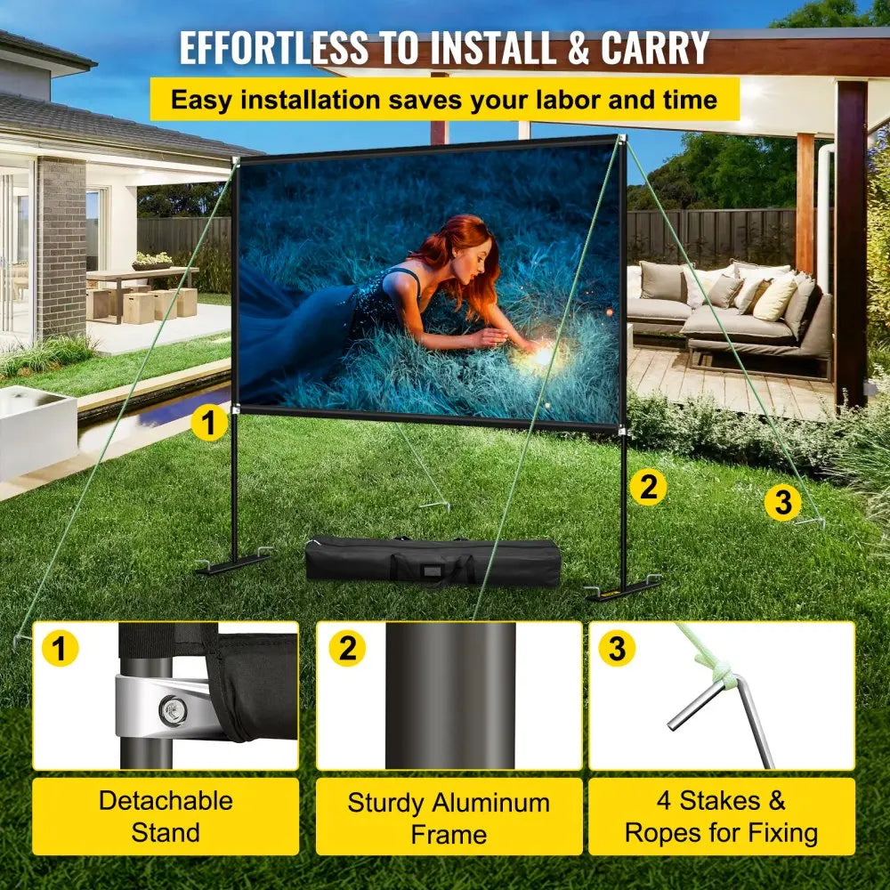 80 100 135 150 180 Inch Foldable Portable HD 4K Projector Screen with Stand 16:9 Movie Video Indoor Outdoor Portable Home