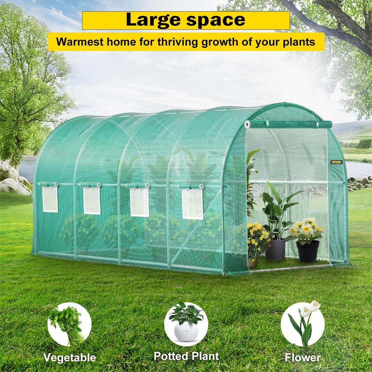 Walk-in Tunnel Greenhouse Galvanized Frame & Waterproof Cover 15x7x7/10x7x7/20x10x7/12x7x7 ft Greenhouses & Cold Frames