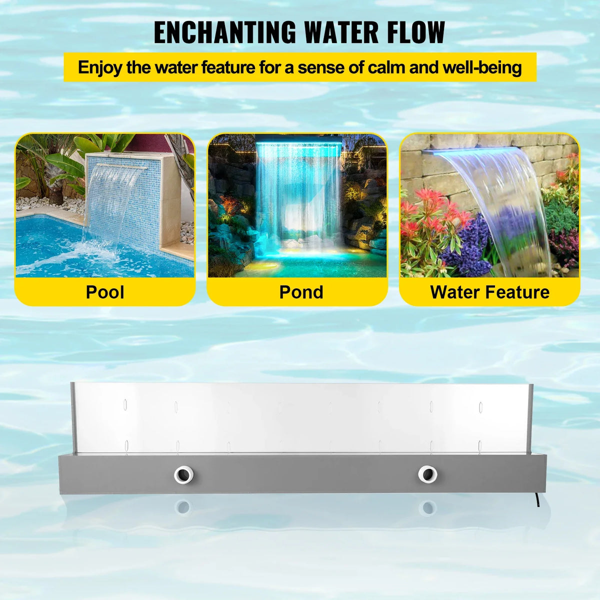 Fountain Spillway 92cm Width Pool Waterfall Fountain W/17 Colors Led Pool Waterfall Kit Outdoor Garden Pool Waterfall