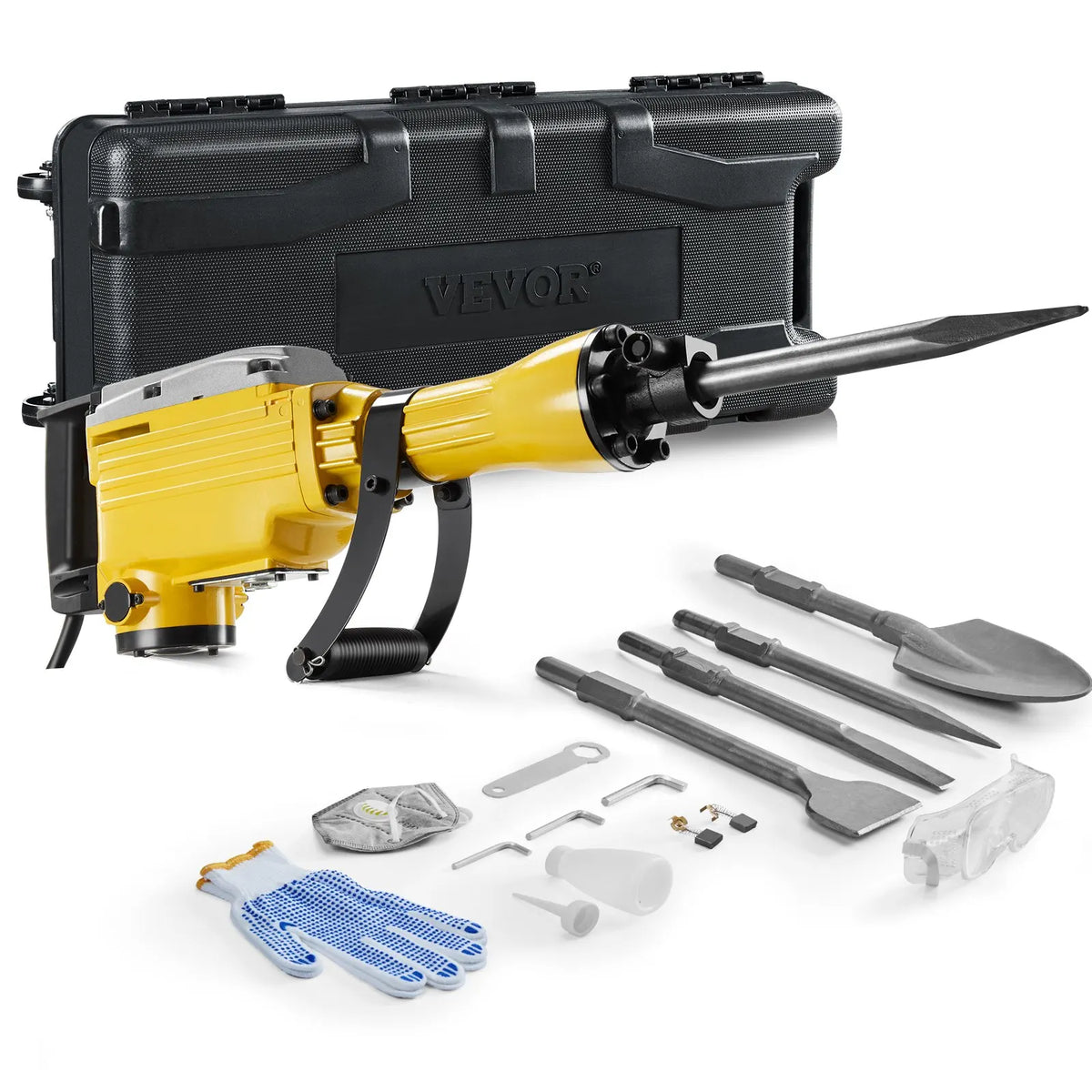 Demolition Jack Hammer 2200W 1350 BPM Jack Hammer Concrete Breaker, Electric Jack Hammer with 2/4pcs Chisels Bit, Yellow