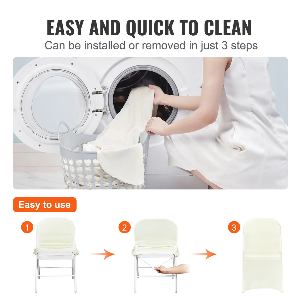 30PCS Ivory Stretch Spandex Folding Chair Covers Universal Fitted Chair Cover Removable Washable Protective Slipcovers