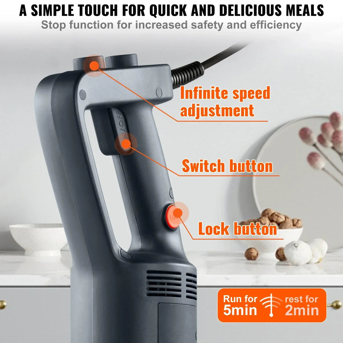 Commercial Immersion Blender 500W 12/20inch Heavy Duty Hand Mixer Kitchen Stick Mixer for Soup Smoothie Puree Baby Food