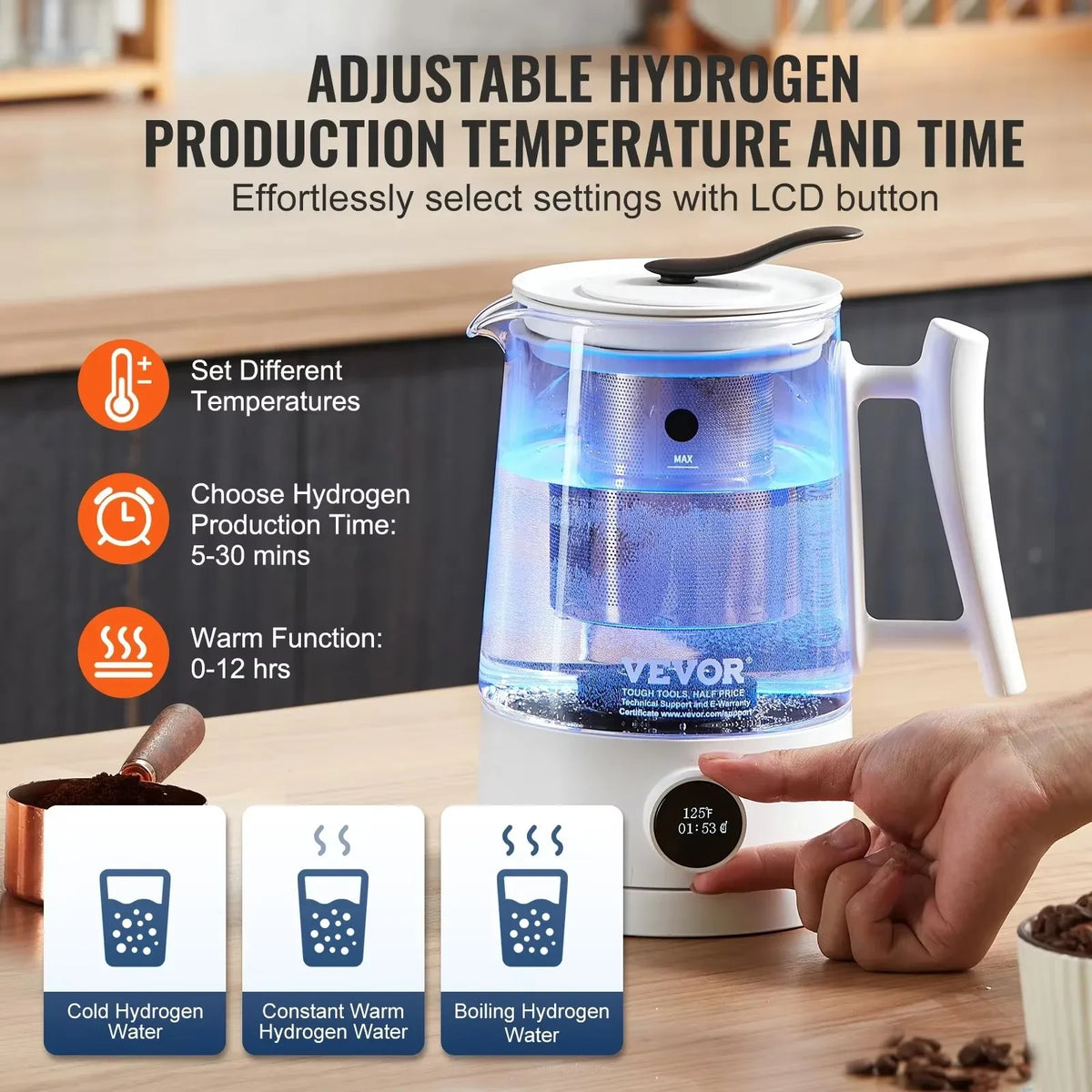 Hydrogen Water Pitcher1.5 L / 52.8 oz Large Capacity Hydrogen Generator Water Kettle Hydrogen Rich Water Ionizer Machine