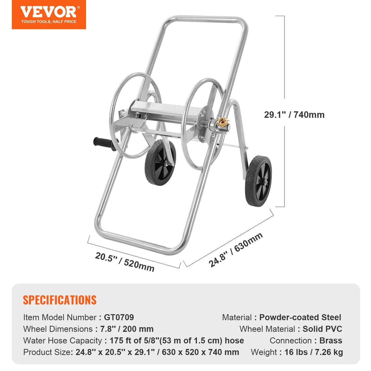 Hose Reel Cart  175 ft of 5/8’’ Hose (Hose Not Included) Garden Water Hose Carts Mobile Tools for Garden Yard Lawn