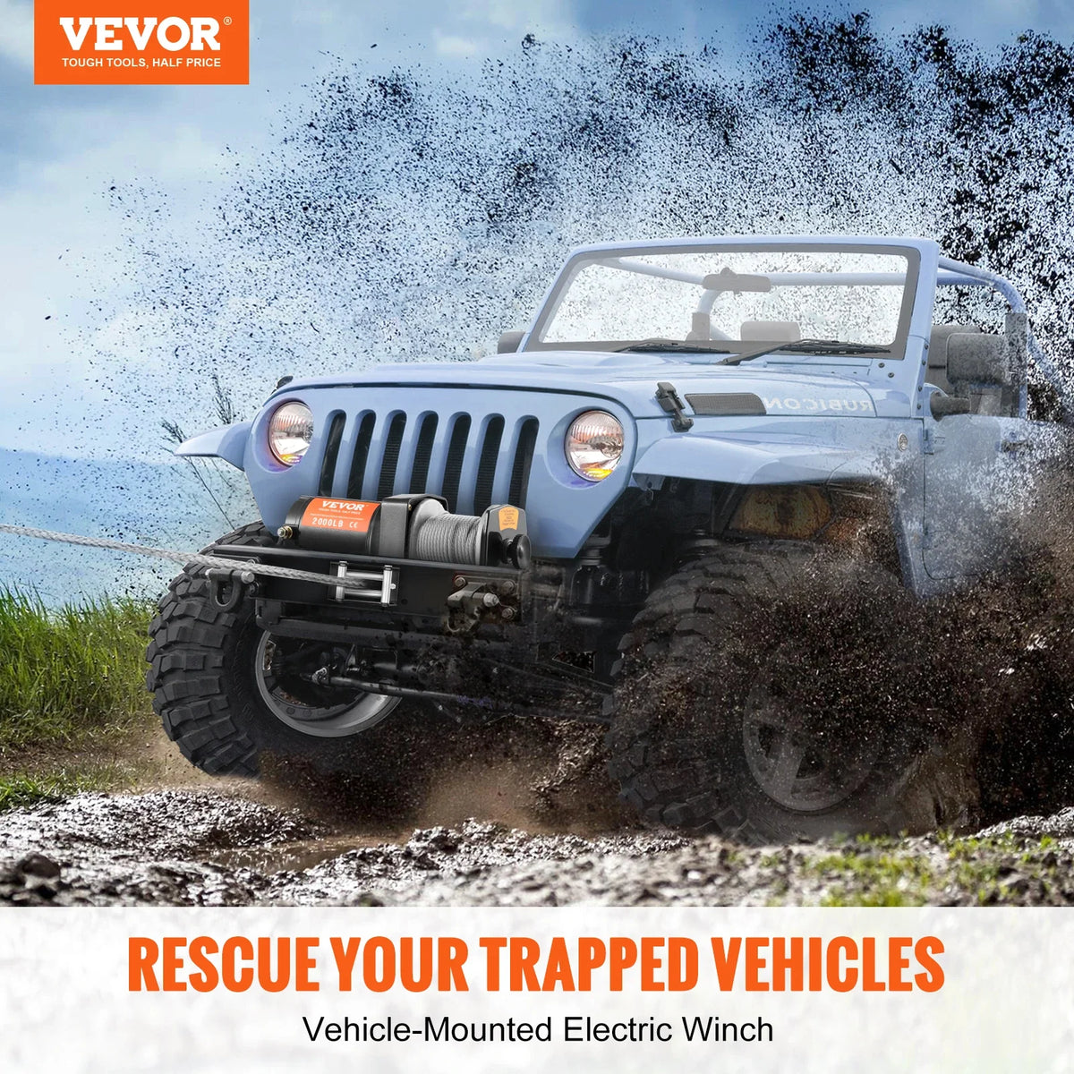 2000lbs Electric Winch Steel Rope Winch ATV Winch with Wired Remote & 4-Way Fairlead for Towing Jeep Off-Road SUV Truck