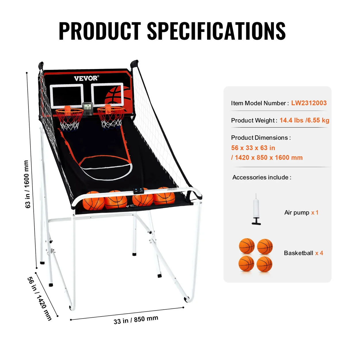 Foldable Basketball Arcade Game 2 Player Indoor Basketball Game Home Dual Shot Sport w/ 4 Balls 8 Game Modes for Kid Adult