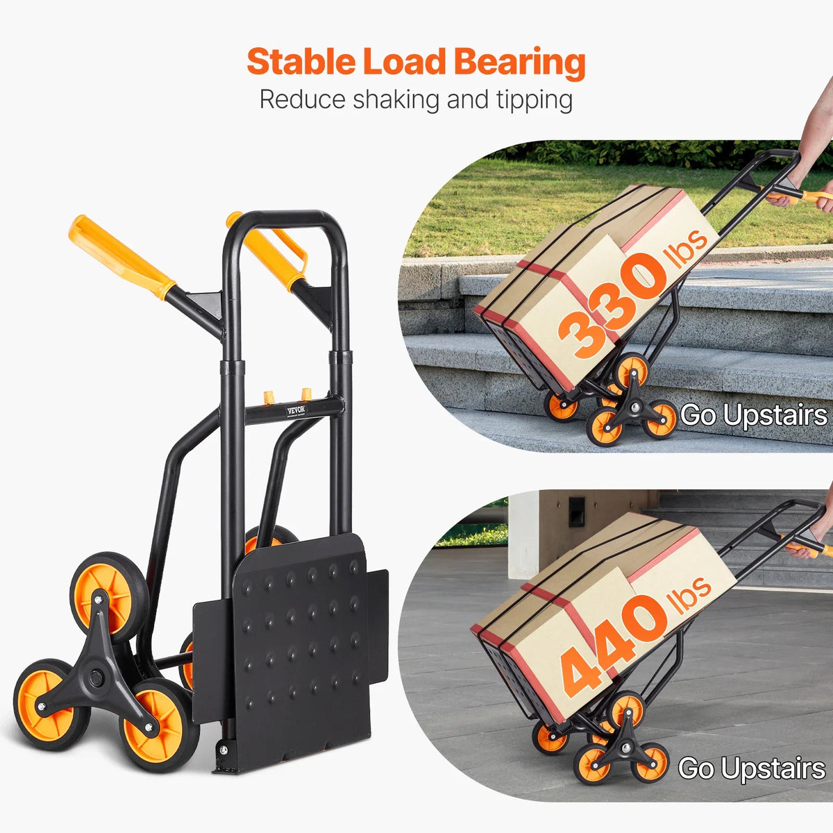 440 lbs Folding Hand Truck Dolly with Handle 6 Wheels & 2 Elastic Ropes Stair Climbing Cart for Shopping Moving Warehouse
