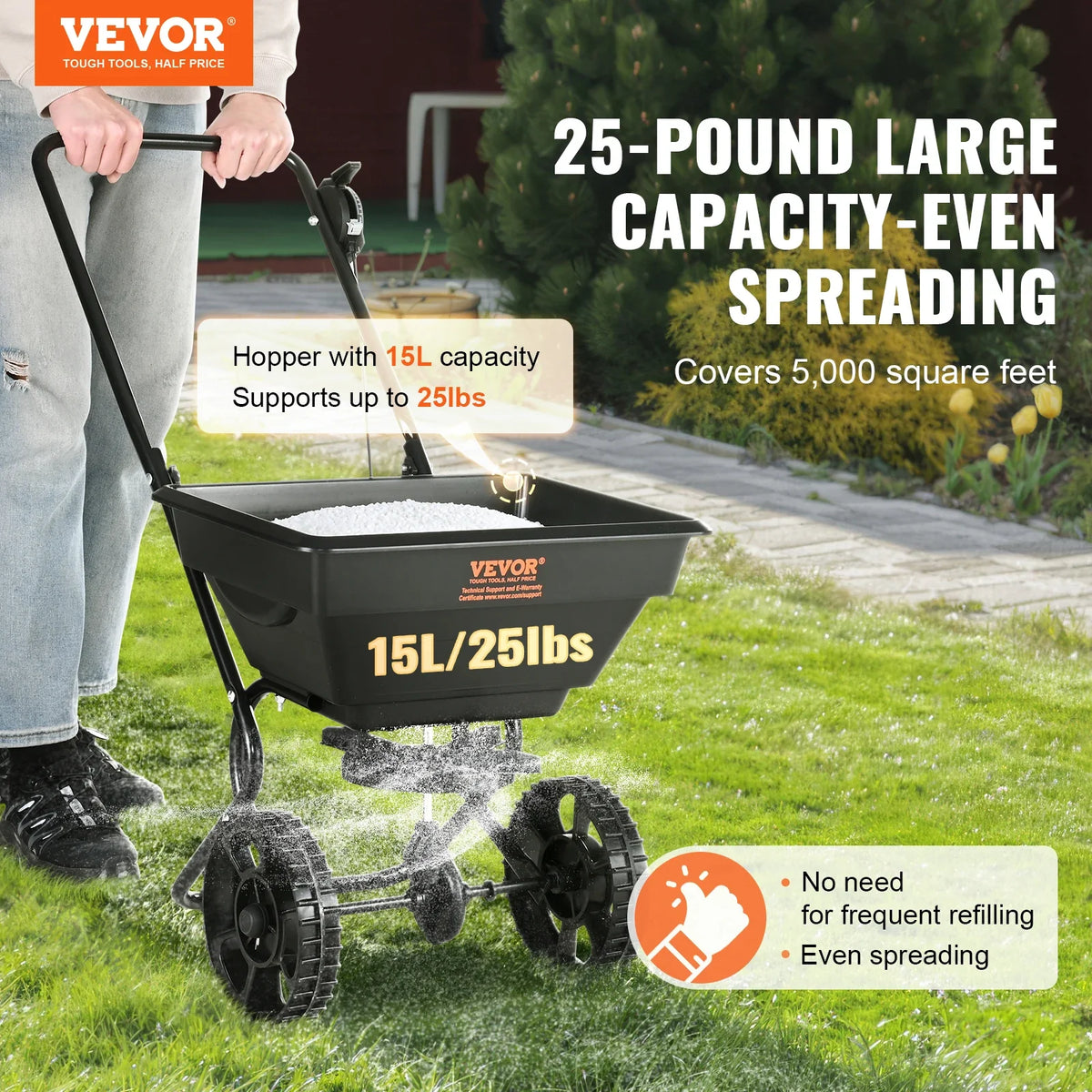 Broadcast Spreader Walk-Behind Turf Push Fertilizer Spreader Garden Seeder Designed for Residential Farm and Tough Terrain