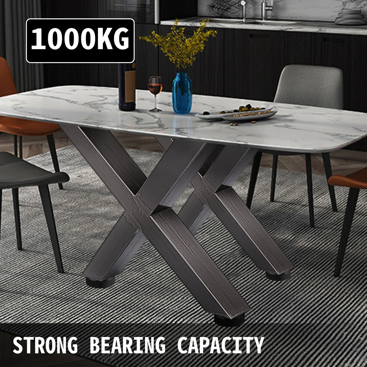 Set of 2 Steel Table Legs, Square Box Section X Frame Table Legs,for Original Color Industrial Country Style Metal Dining