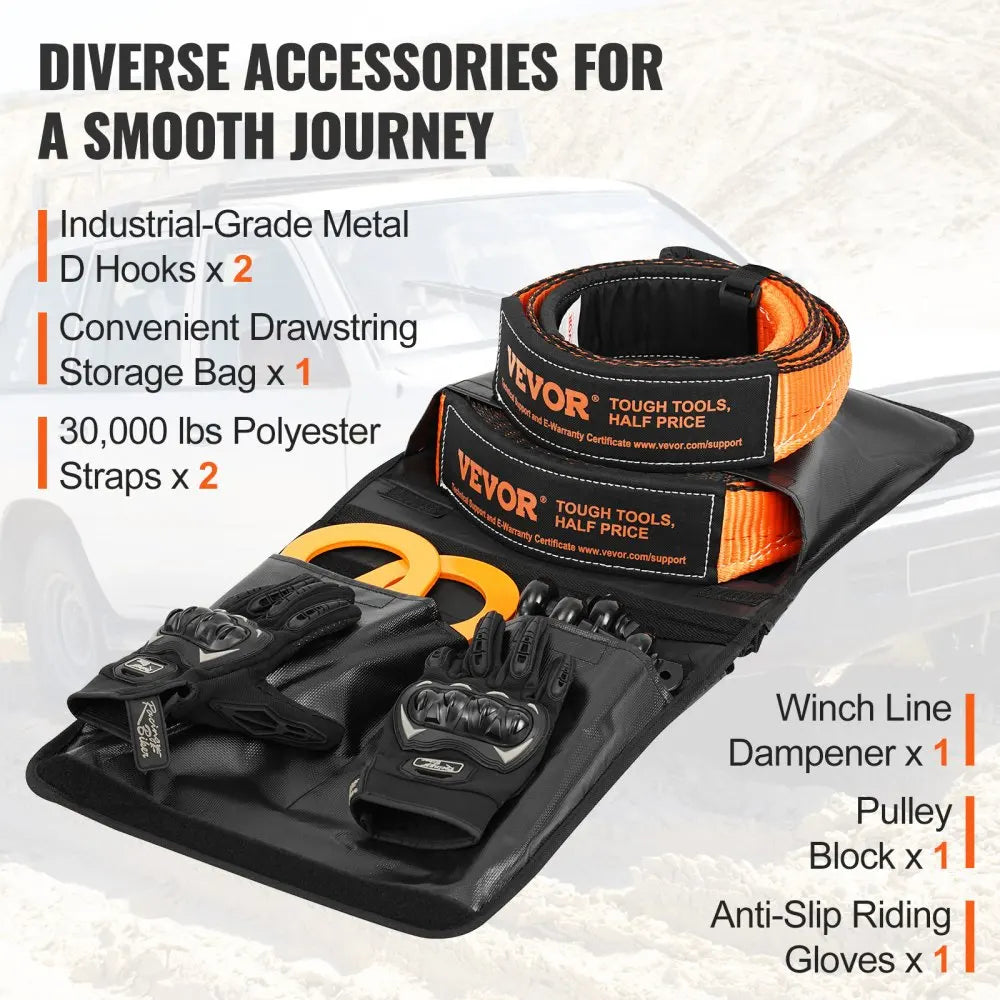 Off-Road Recovery Kit  Heavy Duty Winch Recovery Kit with 30000 lbs Tow Straps D-Ring Shackles Shackle Receiver