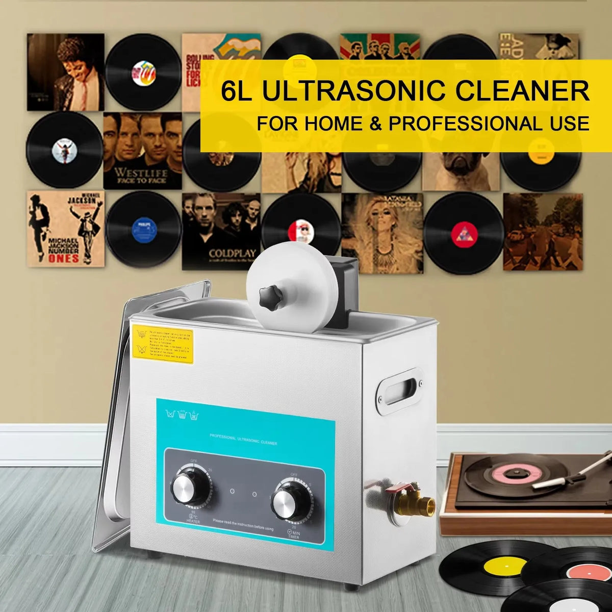 Ultrasonic Vinyl Record Cleaner 6L Knob Ultrasonic Record Cleaner Mini Portable Washing Machine 40kHz 180W Cleaner