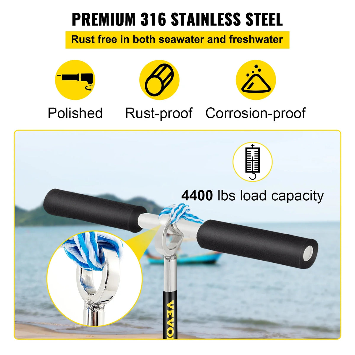 Sand Anchor, 36\" Length Auger to The Beach and Sandbar, with Removable Handle,for Jet Ski PWC Pontoon Kayak