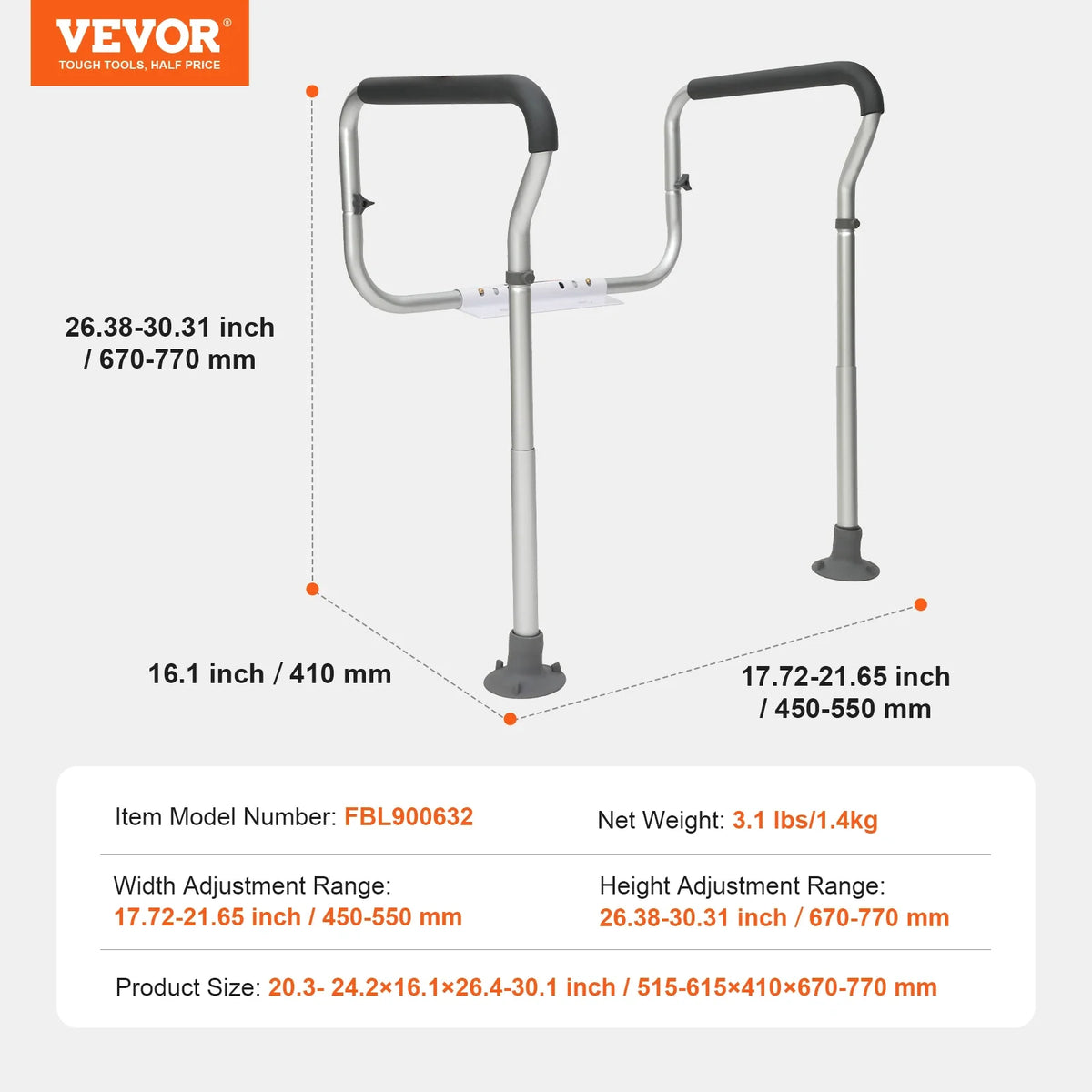 Toilet Safety Rail, Bathroom Toilet Seat Frame Toilet Handles Grab Bars with Padded Armrests for Handicap Disabled Seniors