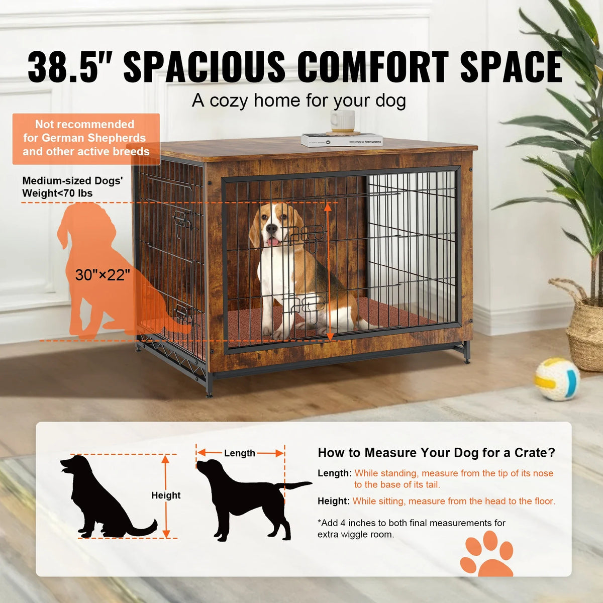 Dog Crate Furniture 38in Wooden Dog Crate W/Multi-Purpose Removable Tray Double Doors Modern Dog Kennel Indoor Up to 70lbs
