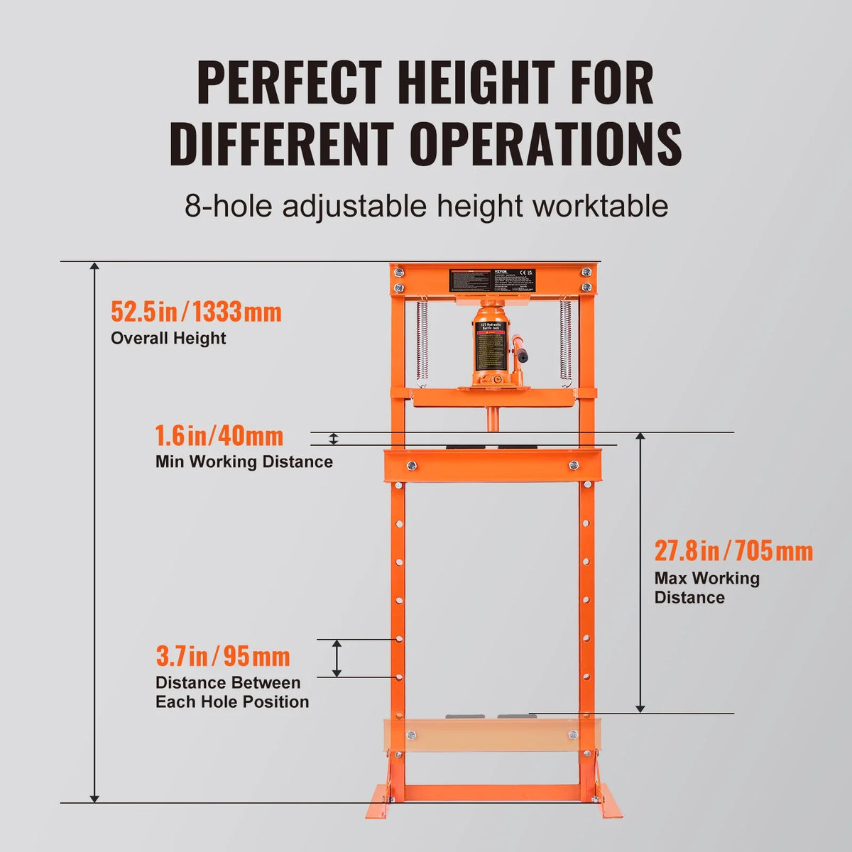 6/12 Ton Hydraulic H-Frame Garage Floor Adjustable Shop Press with Plates 6T/12T Orange for Garages or Professional Shops