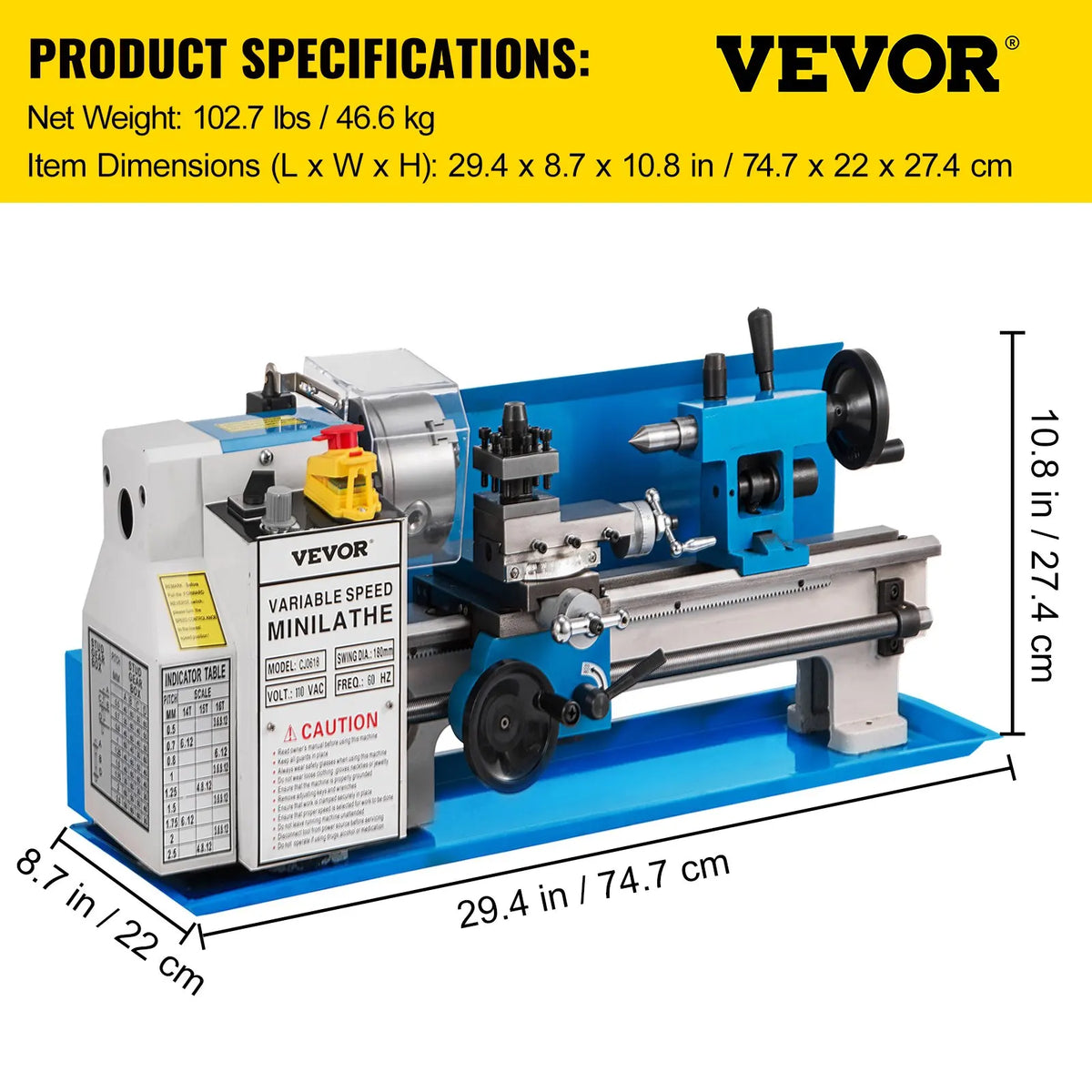 Mini Metal Lathe 550W Metal Mini Lathe 180x350mm Tool Precision Machine Metalworking Home Tool Speed Milling Metal Turning
