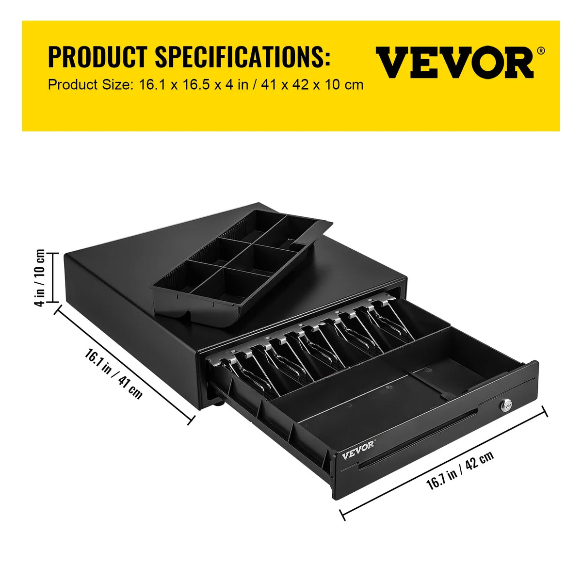 Cash Register Drawer 16" 12 V for POS System Tray Removable Coin Compartment & 2 Keys Included RJ11/RJ12 Cable Drawer