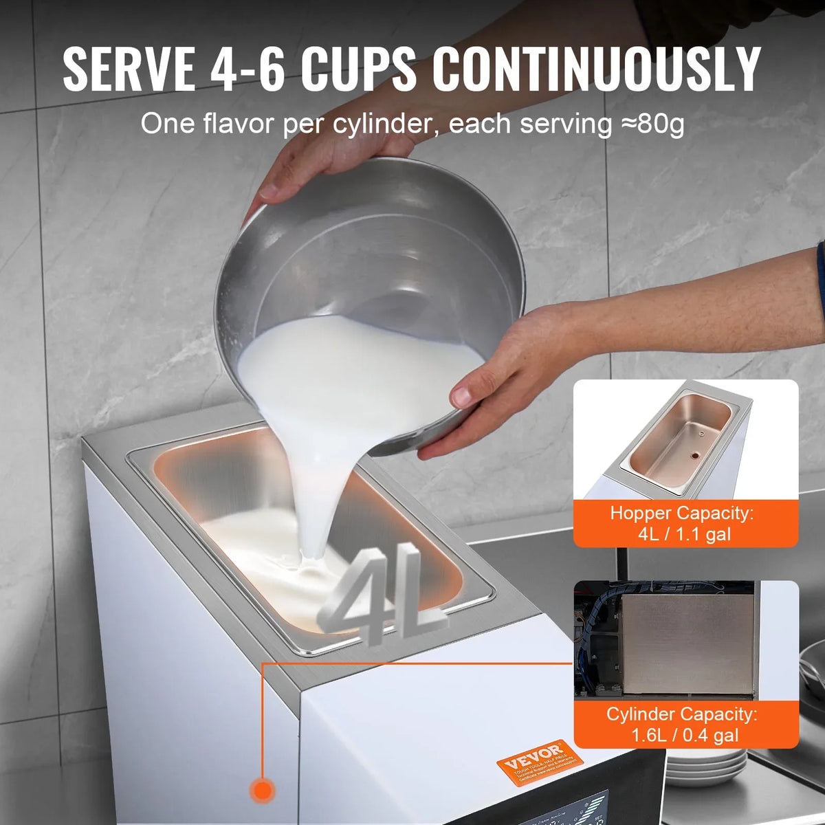 Commercial Ice Cream Machine, 10.6 QT/H Yield, 1000W Single Flavor Countertop Soft Serve Ice Cream Maker, with 4L Hopper