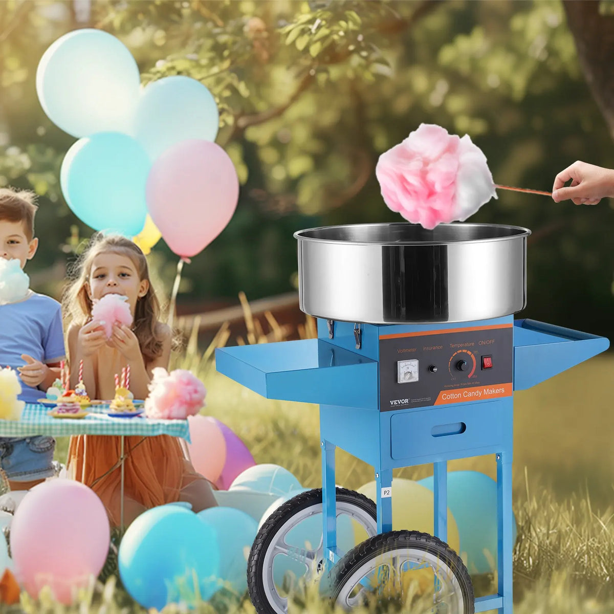 Electric Cotton Candy Machine with Cart and No Bubble Cover,1000W Floss Maker Perfect for Home,Kids Birthday,Family Party