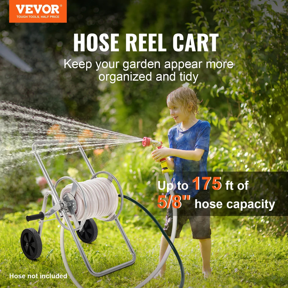 Hose Reel Cart  175 ft of 5/8’’ Hose (Hose Not Included) Garden Water Hose Carts Mobile Tools for Garden Yard Lawn