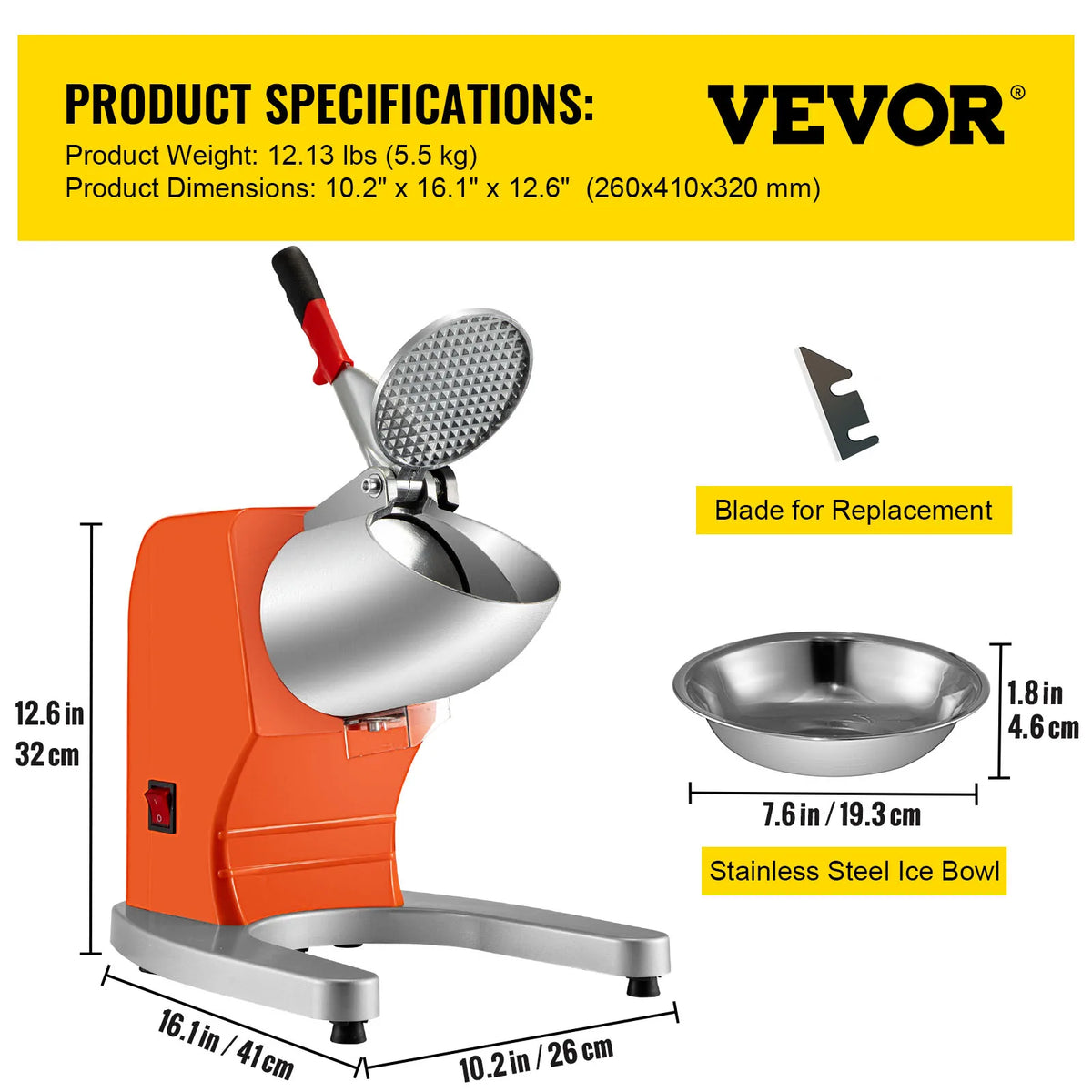 95Kg/H Electric Ice Crusher Dual Blade Snow Cone Granizing Machine with Free Tray Home Icy Drink Smoothie Maker Commercial