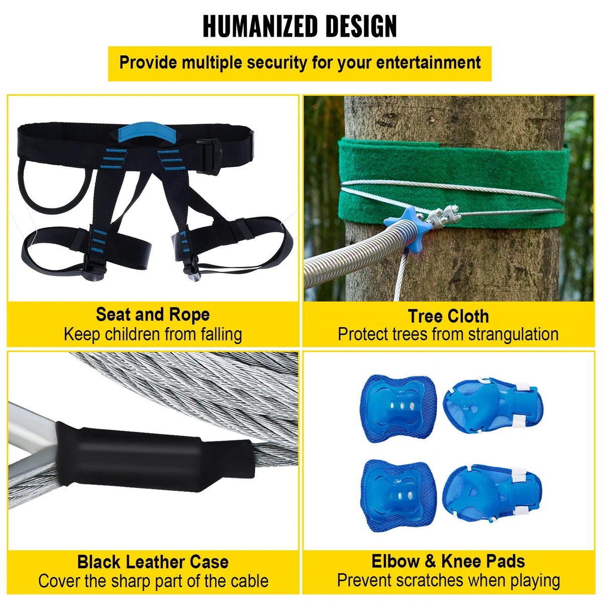 60/80FT Zip line Kits for Backyard Zip Lines for Kid and Adult Included Swing Seat Zip Lines Brake and Steel Trolley