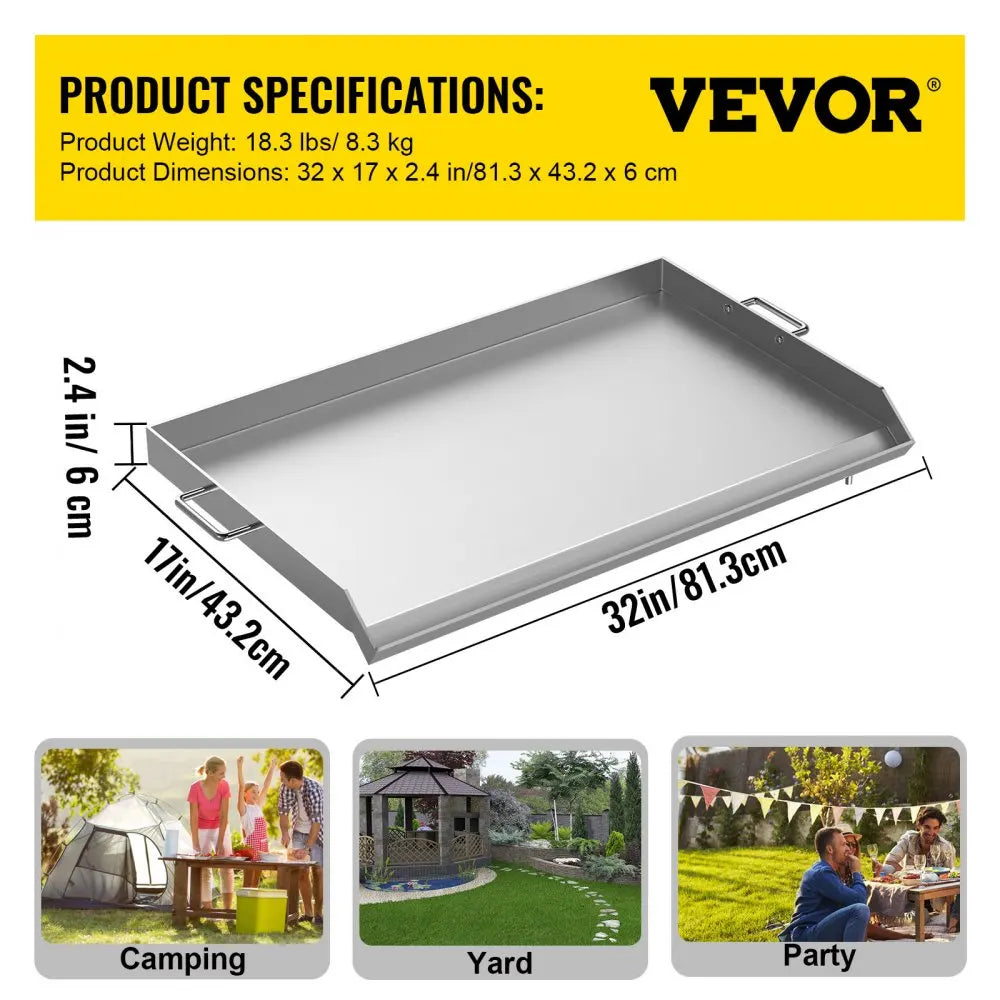 Stainless Steel Griddle,Universal Flat Top Rectangular Plate,BBQ Charcoal/Gas Grill,Grills for Camping and Parties