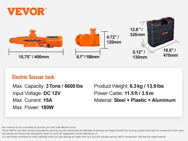Electric Car Jack, 3 Tons Scissor Jack, 12V Electric Automatic Jack w/Double Saddles & Remote Control, Portable Car Jack