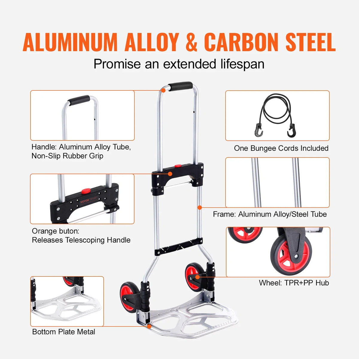 176 lbs Folding Hand Truck Dolly Aluminum Stair Climbing Cart with Telescoping Handle Luggage Trolley for Home Shopping