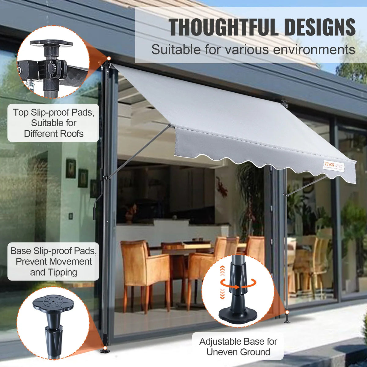 Manual Retractable Awning Outdoor Portable Sunshade Shelter Adjustable Patio Door Window Awning Canopy for Backyard Garden