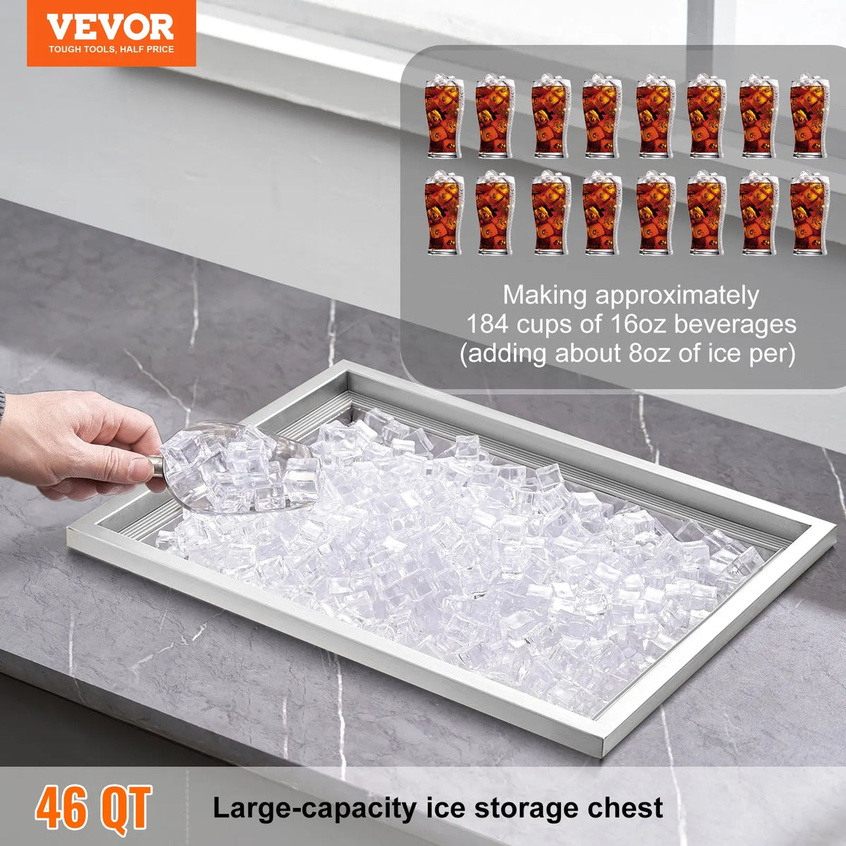 Drop in Ice Chest,Stainless Steel Ice Cooler,Commercial Ice Bin with Cover,Outdoor Kitchen Ice Bar,for Cold Wine Beer