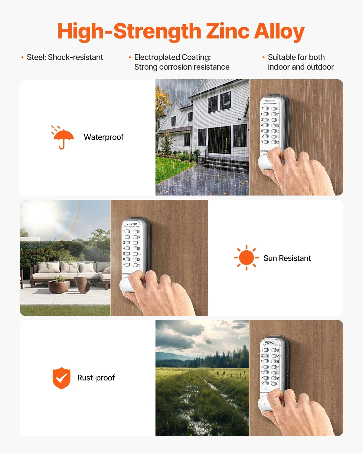 Mechanical Keyless Entry Door Lock 14 Key Mechanical Door Lock Mechanical Keypad Door Knob Single-Side Keyless Gate Lock