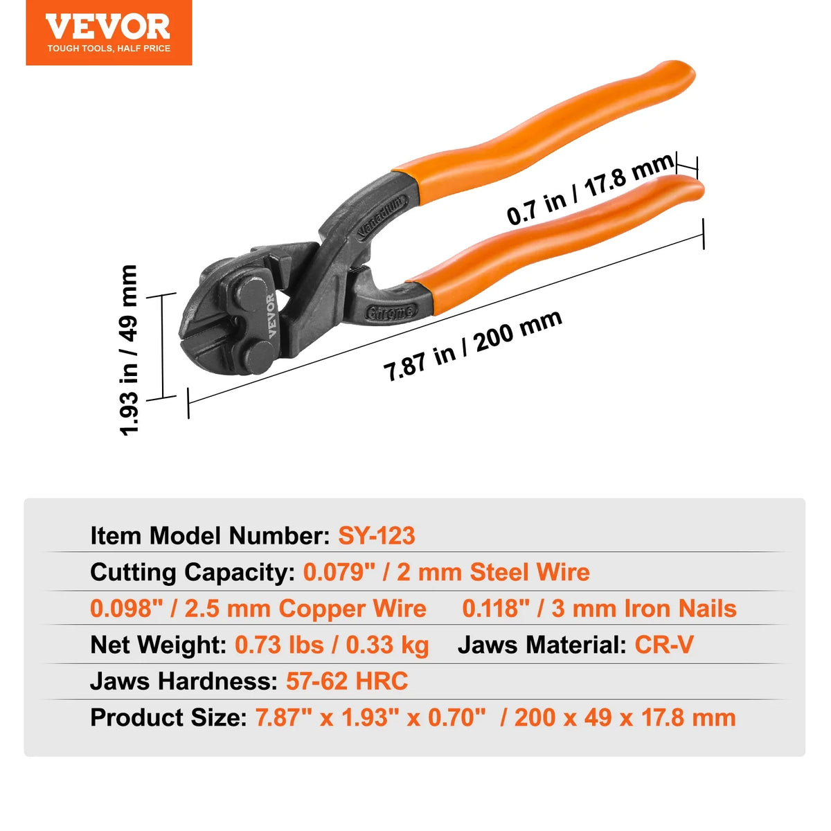 Bolt Cutter 8in/14in/18in/24in Lock Cutter Bi-Material Handle with Soft Rubber Grip Chrome Molybdenum Alloy Steel Blade