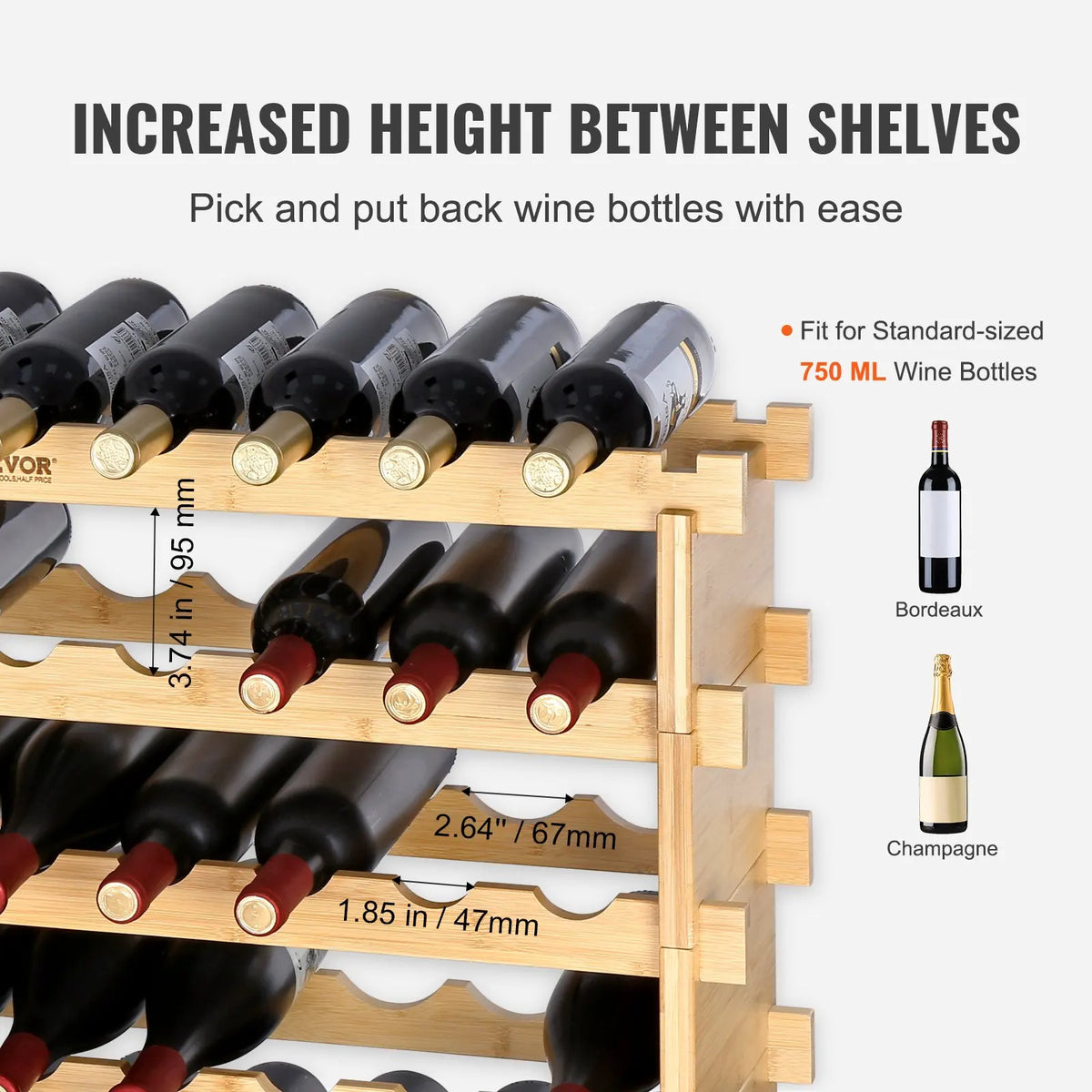 18/36/42/48/72Bottle Stackable Modular Wine Rack Free Standing Wine Storage Rack Bamboo Wine Holder Display Shelves Cellar