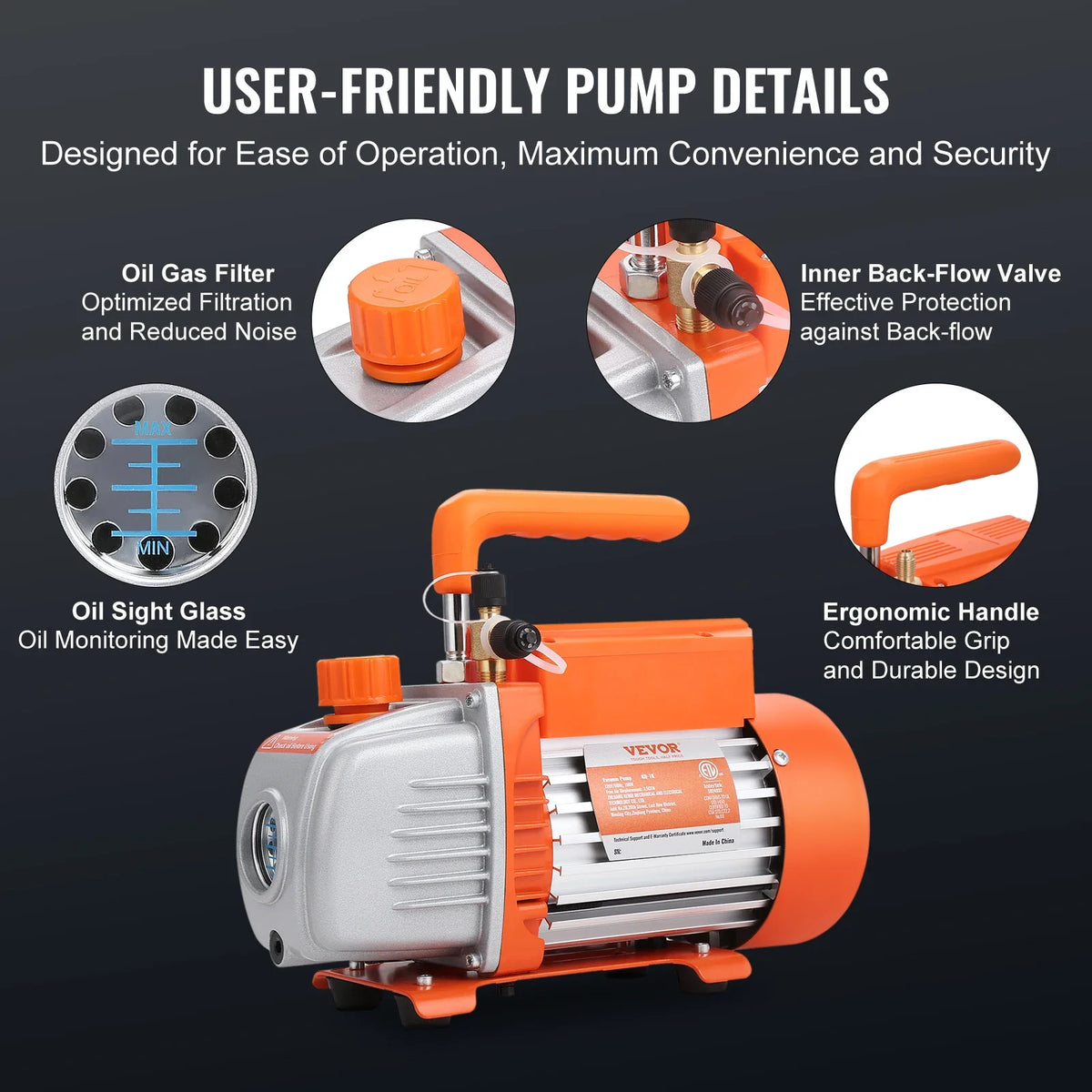 3.5/4CFM Single Stage Rotary Vane HVAC Air AC Vacuum Pump & A/C Refrigerant Kit Manifold Gauge Set for Air Conditioning