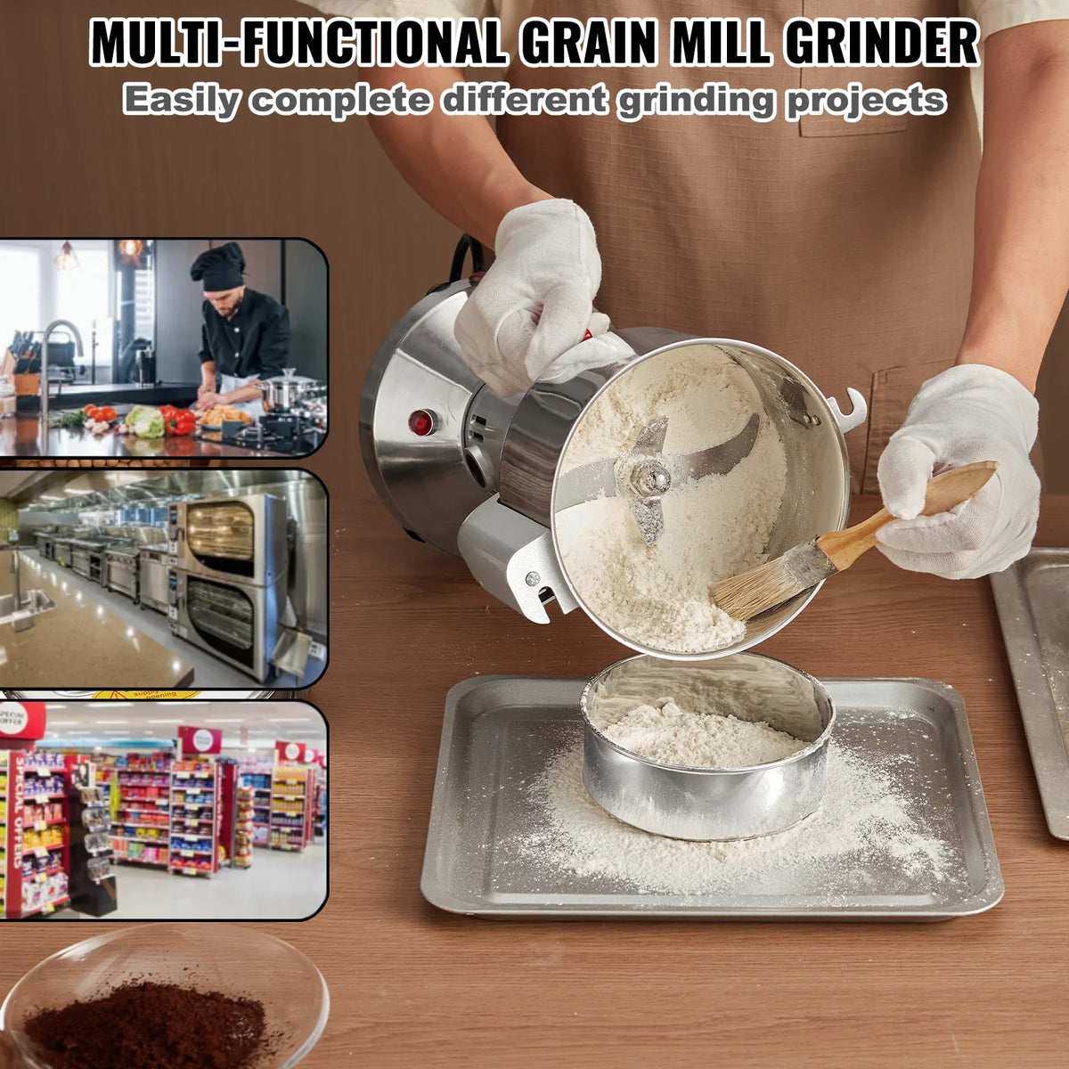 550g Electric Grain Mill Grinder, High Speed 2000W Commercial Spice Grinders, Stainless Steel Pulverizer Powder Machine