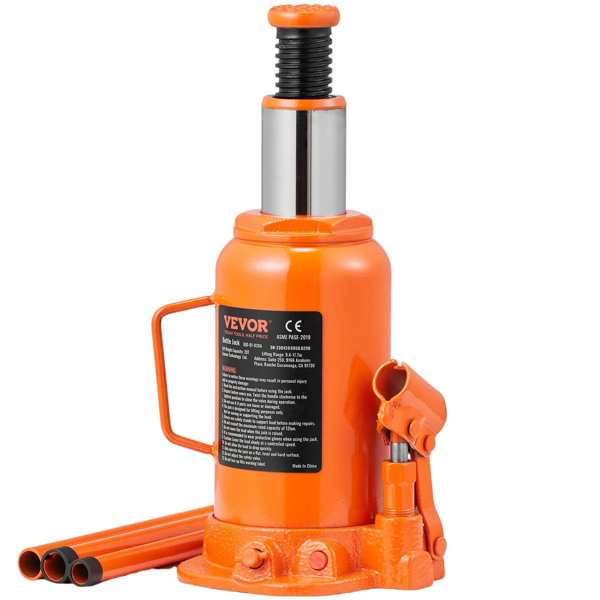Hydraulic Bottle Jack 20 Ton/44092 LBS All Welded Bottle Jack for Car Pickup Truck RV Auto Repair Industrial Engineering